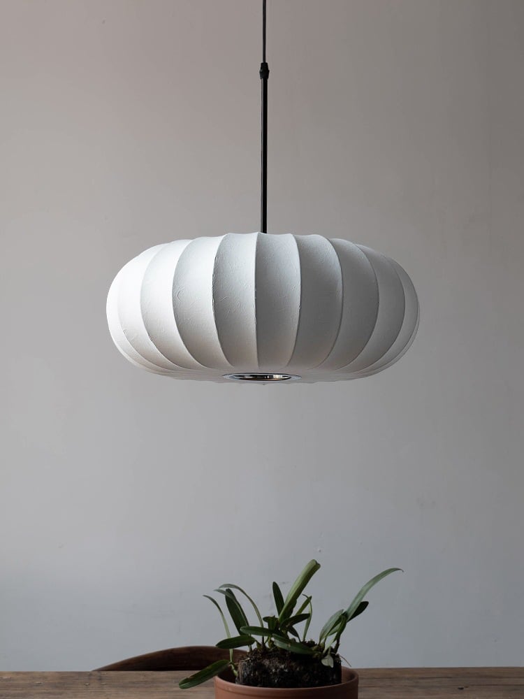 AKARI STYLE | Pumpkin Silk Pendant Light - Dense Weave Version