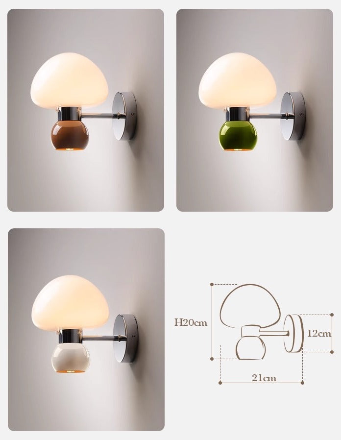 Ezaki Cream Glass Mushroom Sconce / Wall Lamp