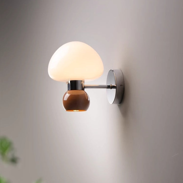 Ezaki Cream Glass Mushroom Sconce / Wall Lamp