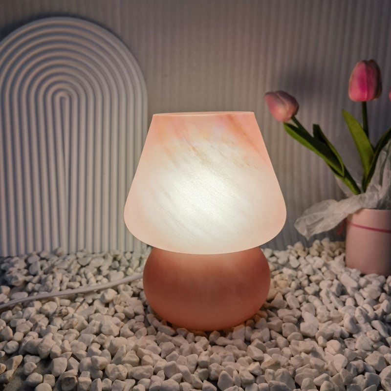 Murano Style Small Glass Mushroom Table Lamp - Plug in