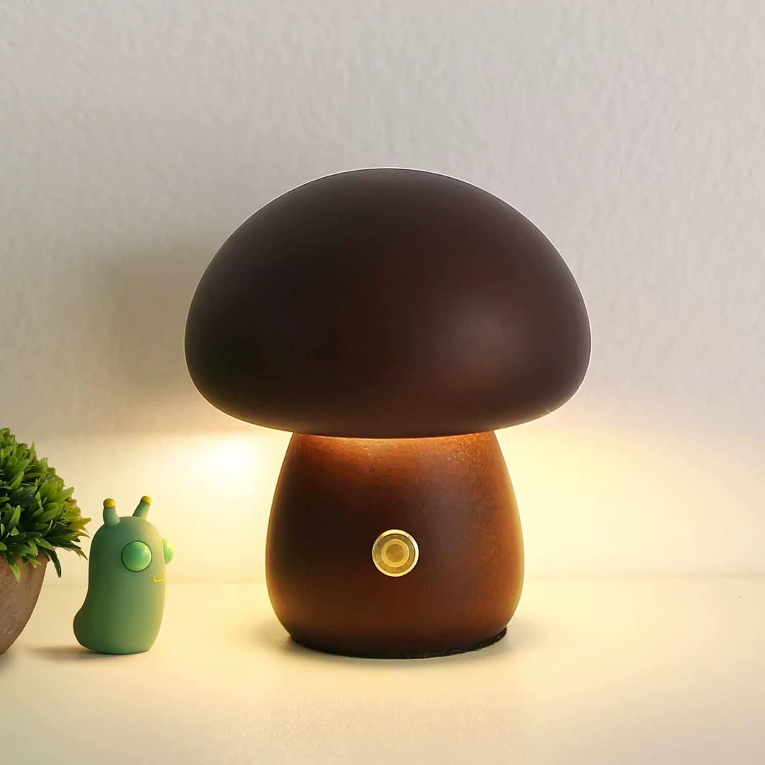 Solid Wood Mushroom Table Lamp - USB Rechargeable LED Cordless Table Lamp