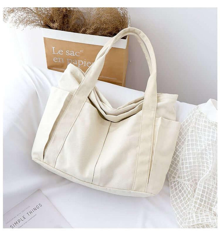 Oversize Functional Canvas Tote Bag | Shoulder Bag - www.zawearystocks.com