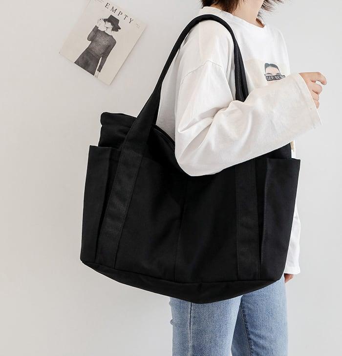 Oversize Functional Canvas Tote Bag | Shoulder Bag - www.zawearystocks.com