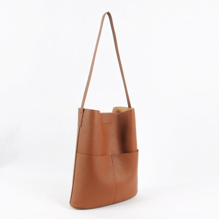 NO.2 Brown Full Grain Cow Leather Bucket Bag | Tote Bag | Shoulder Bag - www.zawearystocks.com