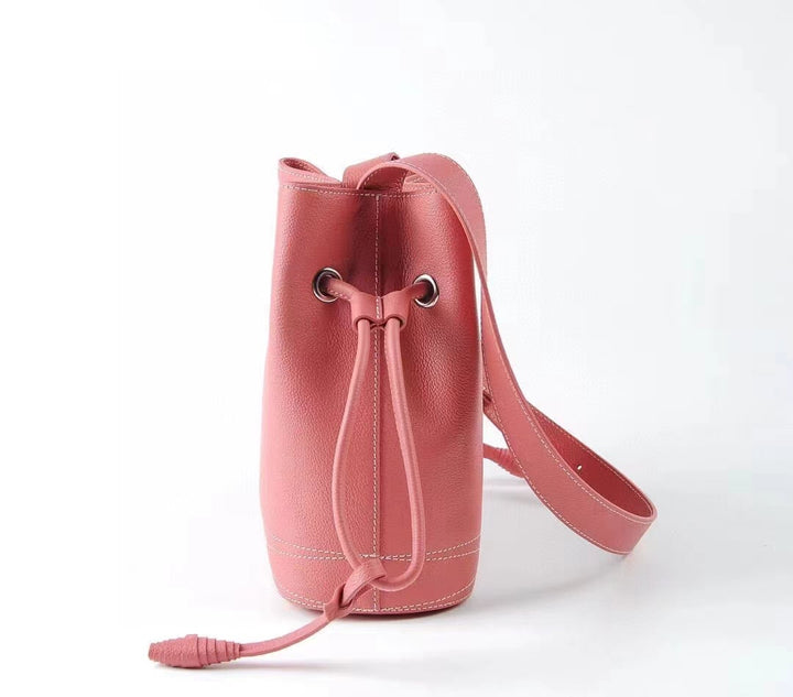 Pink Semi - Korean Handmade Mini Bucket Bag | Crossbody Bag in Leather