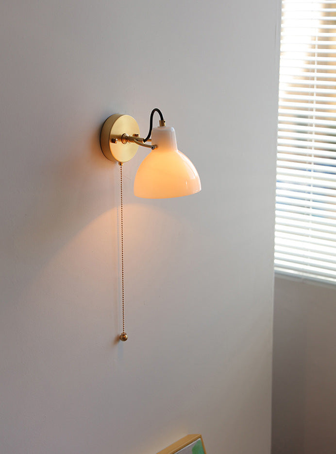 Cream Glass Rotating Surface Mount Sconce - Hardwired Version with a Pull-chain Switch