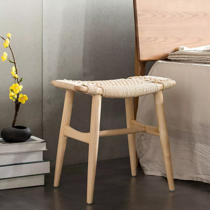 Tomomi- Solid Ash Wood & Kraft Paper Rope Makeup Stool | Dining Room Stool - www.zawearystocks.com