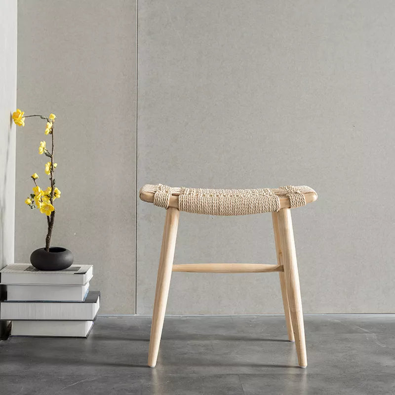 Tomomi- Solid Ash Wood & Kraft Paper Rope Makeup Stool | Dining Room Stool - www.zawearystocks.com