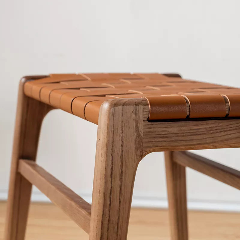 Juan - Solid Ash Wood & Leather Dining Stool | Makeup Stool - www.zawearystocks.com