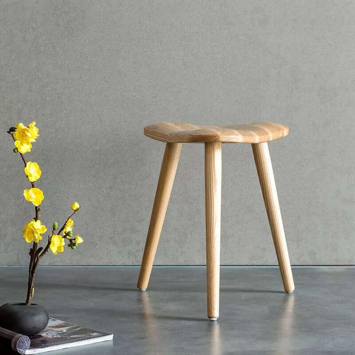 Tetsu - Wooden color Solid Ash Wood Triangle Stool - www.zawearystocks.com