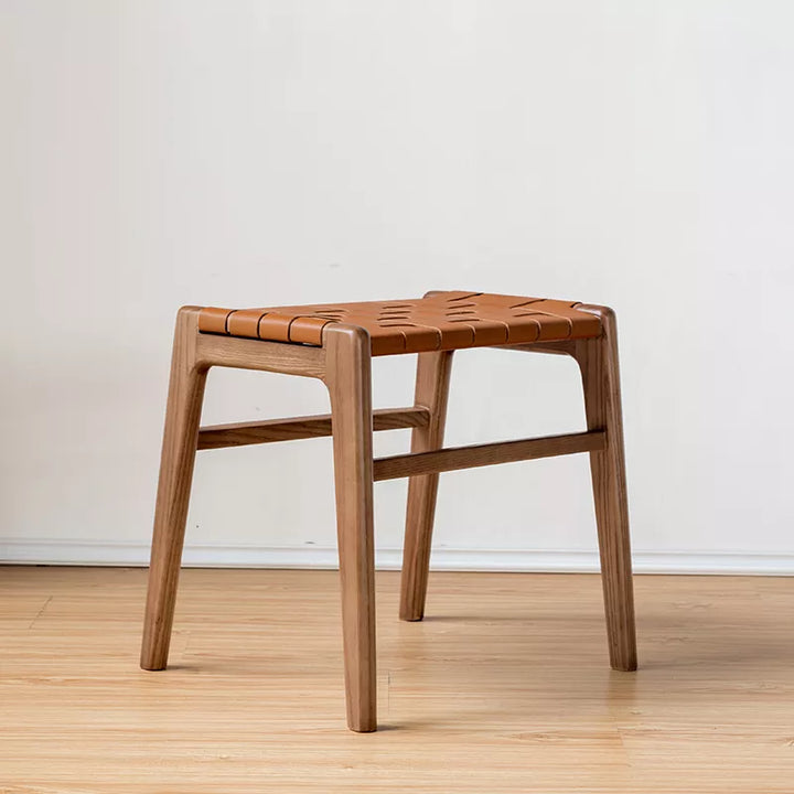 Juan - Solid Ash Wood & Leather Dining Stool | Makeup Stool - www.zawearystocks.com