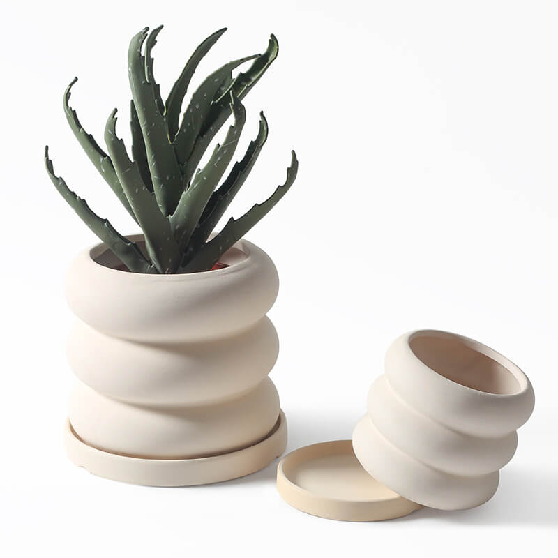 Donut - Plant Pot With Saucer In/Outdoor Beige