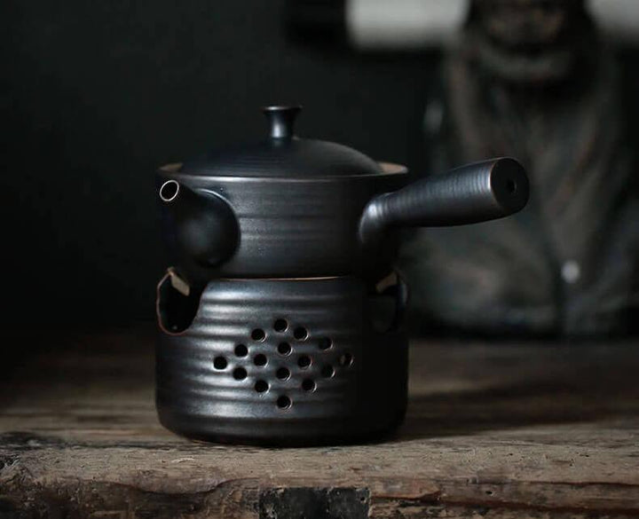 Japanese-style Side Grip Ceramic Glaze Teapot Candle Warmer Set - www.zawearystocks.com