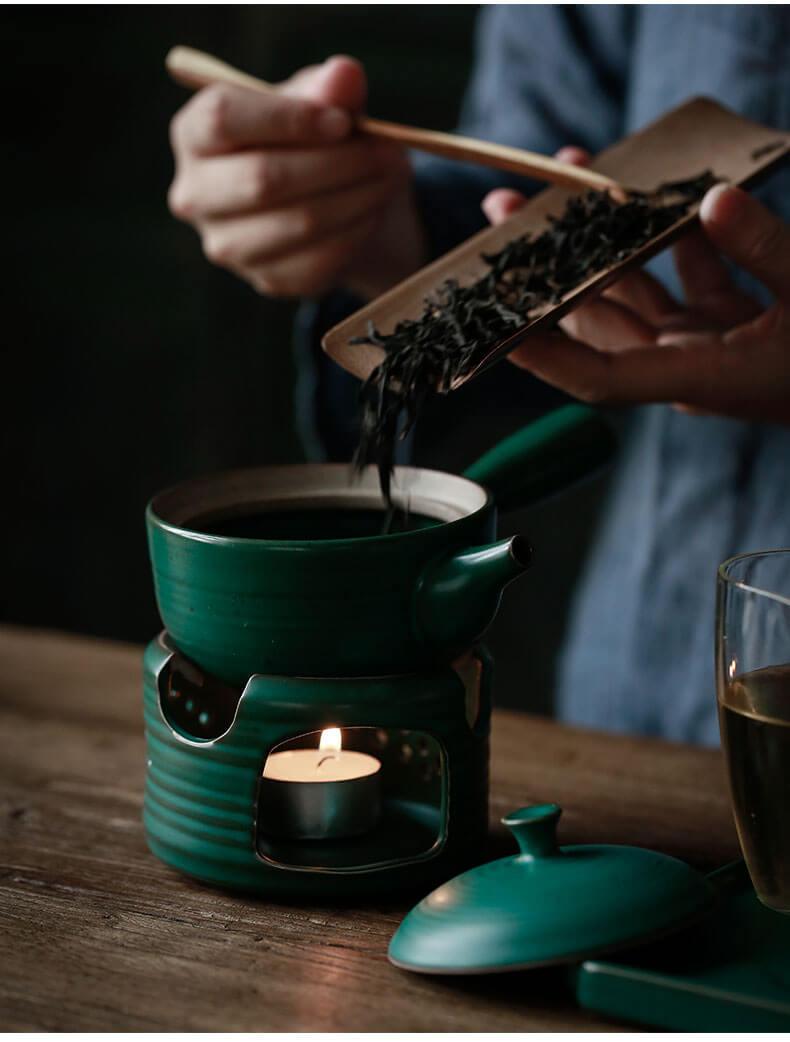 Japanese-style Side Grip Ceramic Glaze Teapot Candle Warmer Set - www.zawearystocks.com