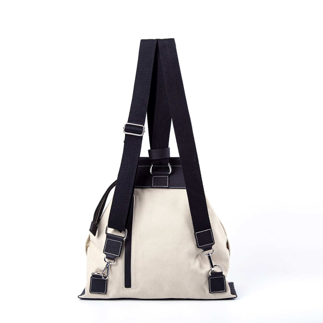 INA - Variety Tote Bag in Leather & Canvas _ Black