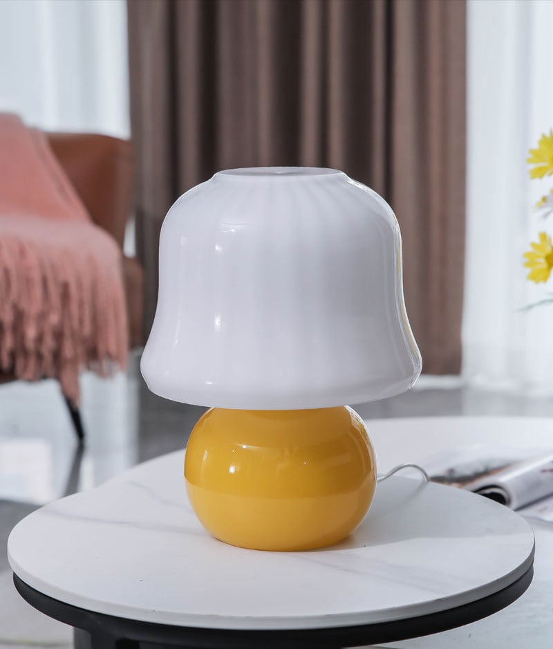 Cream Glass Mushroom Table Lamp - Plug in