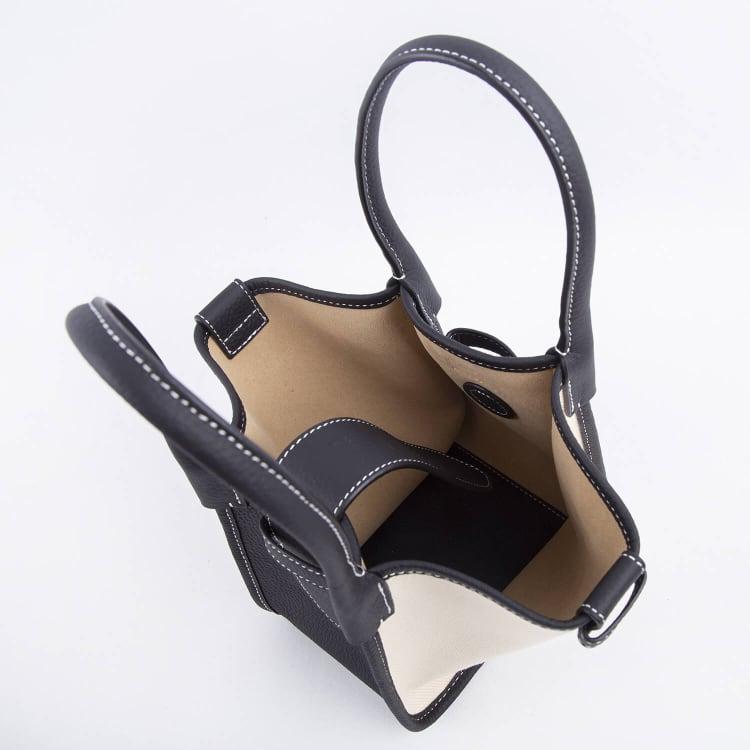 Mini Black & White Two-handed Canvas and Full Grain Cow Leather Square Swing Bag | Wings Bag - www.zawearystocks.com