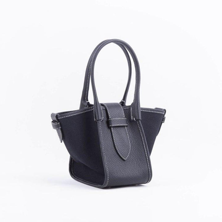 Mini Black & Black Two-handed Canvas and Full Grain Cow Leather Square Swing Bag | Wings Bag - www.zawearystocks.com