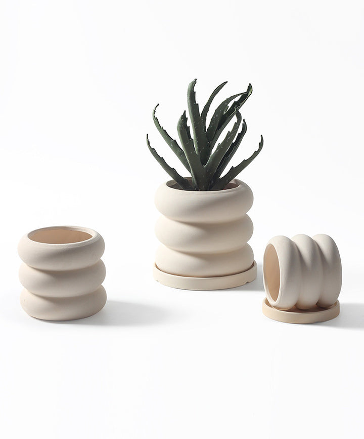 Donut - Plant Pot With Saucer In/Outdoor Beige