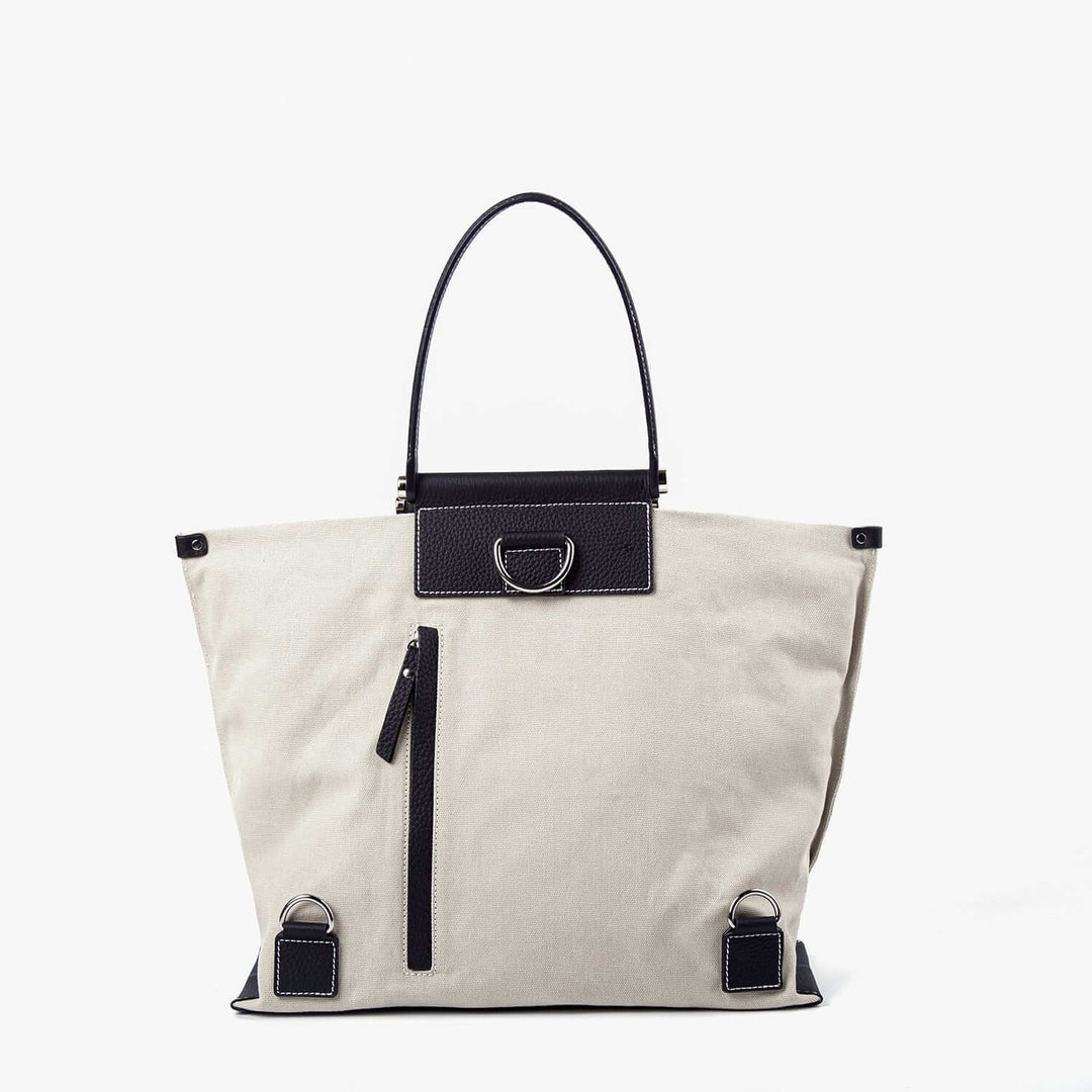 INA - Variety Tote Bag in Leather & Canvas _ Black