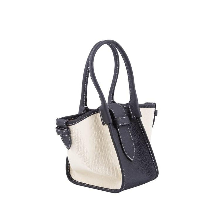 Mini Black & White Two-handed Canvas and Full Grain Cow Leather Square Swing Bag | Wings Bag - www.zawearystocks.com