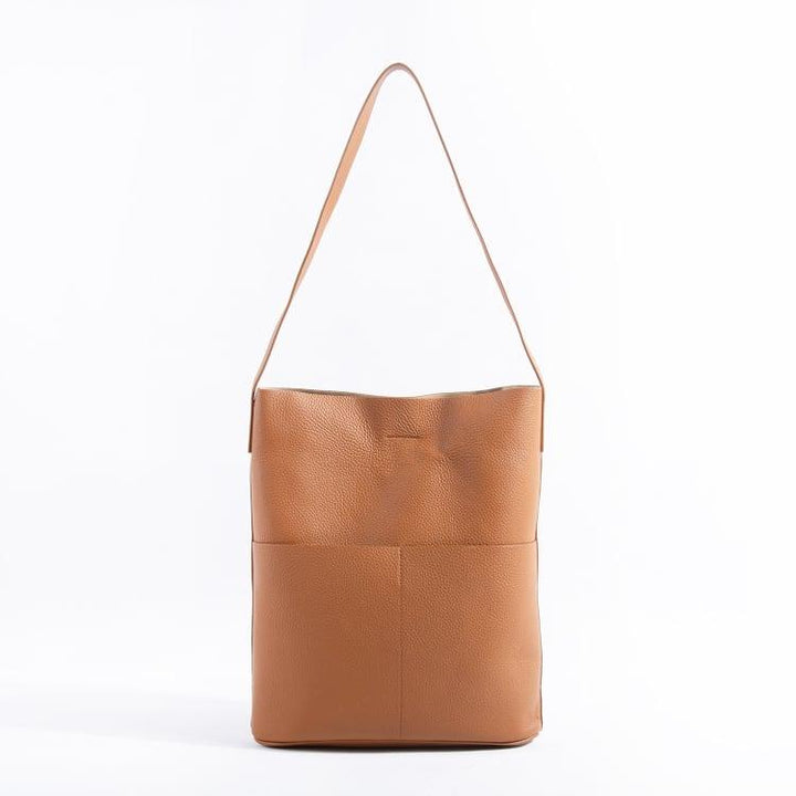 NO.2 Brown Full Grain Cow Leather Bucket Bag | Tote Bag | Shoulder Bag - www.zawearystocks.com