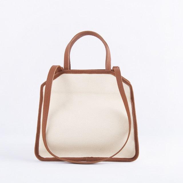 Brown & White Canvas Square Large Capacity Tote Bag | Handbag | Crossbody Bag - www.zawearystocks.com