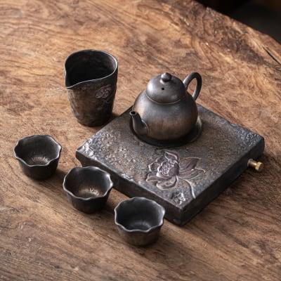 Japanese Lotus Pear Teapot Set - 6 pcs | One Pot And Three Cups with Tray - www.zawearystocks.com