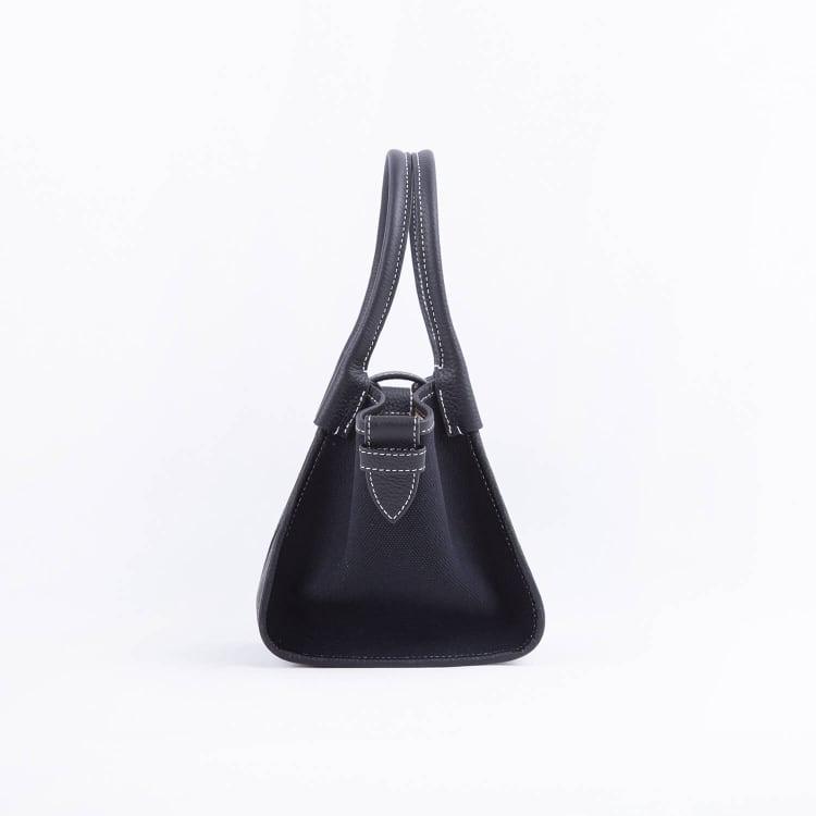 Mini Black & Black Two-handed Canvas and Full Grain Cow Leather Square Swing Bag | Wings Bag - www.zawearystocks.com