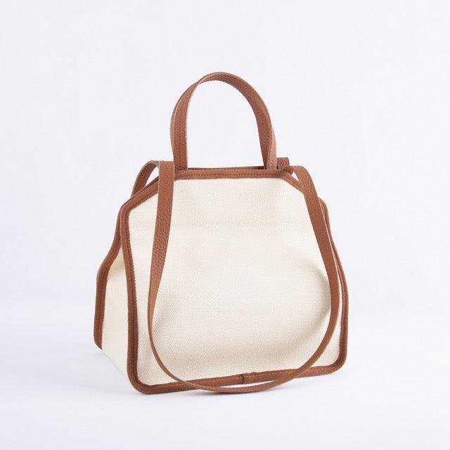 Brown & White Canvas Square Large Capacity Tote Bag | Handbag | Crossbody Bag - www.zawearystocks.com