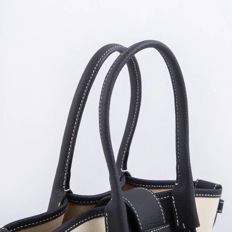 Mini Black & White Two-handed Canvas and Full Grain Cow Leather Square Swing Bag | Wings Bag - www.zawearystocks.com