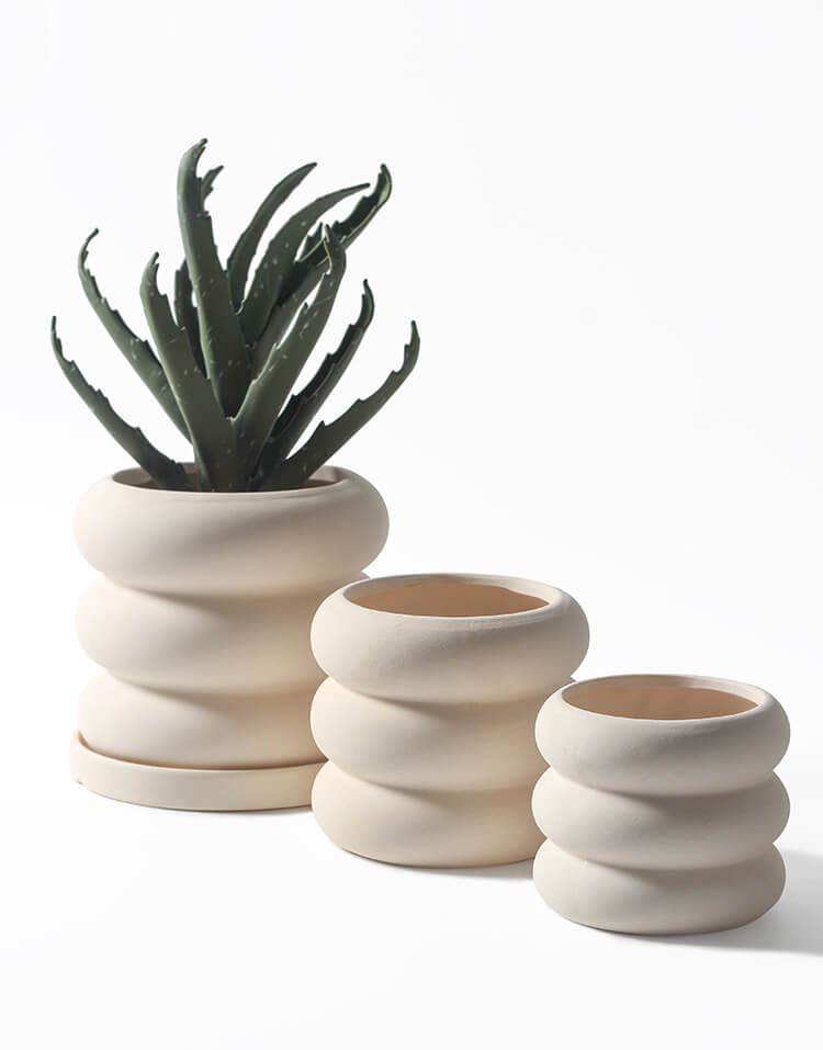 Donut - Plant Pot With Saucer In/Outdoor Beige