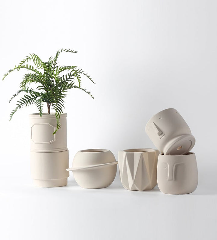 Pandora Set of 6 - Handmade Plant Pots In/Outdoor Beige