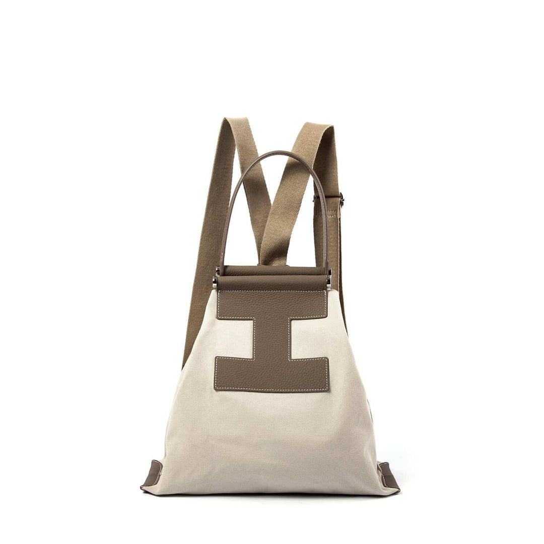 INA - Variety Tote Bag in Leather & Canvas _ Khaki