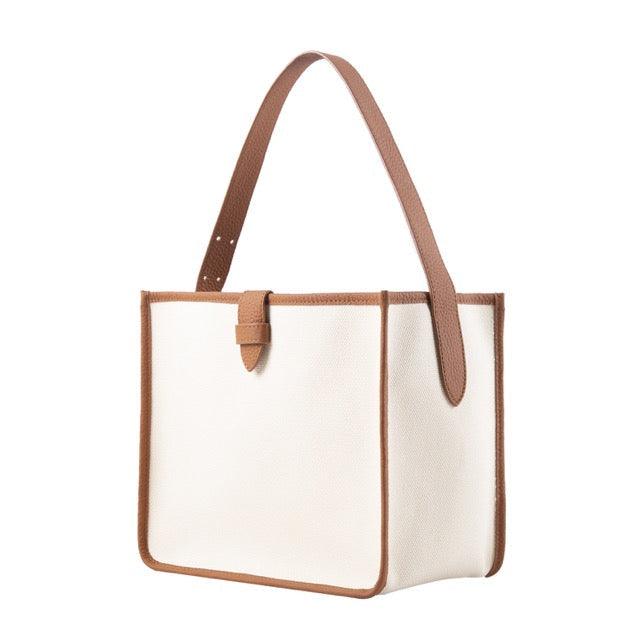 Brown & White Canvas Square Large Capacity Tote Bag - www.zawearystocks.com