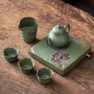 Japanese Lotus Pear Teapot Set - 6 pcs | One Pot And Three Cups with Tray - www.zawearystocks.com