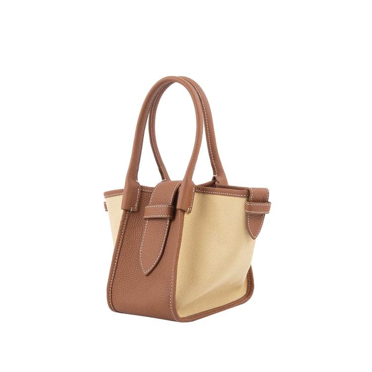 Mini Brown Two-handed Canvas and Full Grain Cow Leather Square Swing Bag | Wings Bag - www.zawearystocks.com
