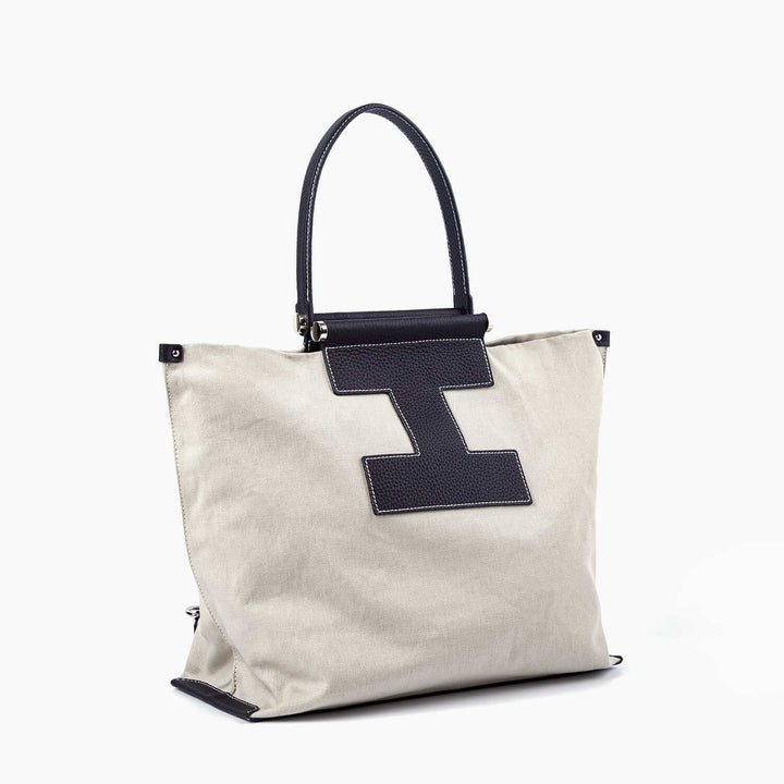 INA - Variety Tote Bag in Leather & Canvas _ Black