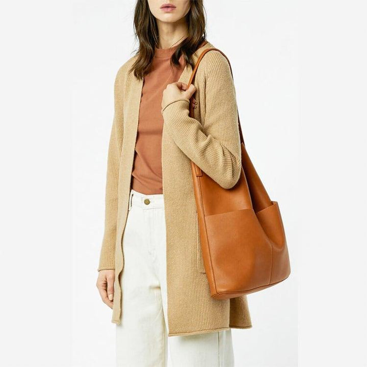 NO.2 Brown Full Grain Cow Leather Bucket Bag | Tote Bag | Shoulder Bag - www.zawearystocks.com