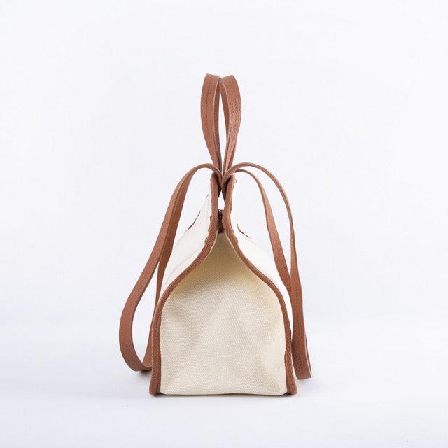 Brown & White Canvas Square Large Capacity Tote Bag | Handbag | Crossbody Bag - www.zawearystocks.com