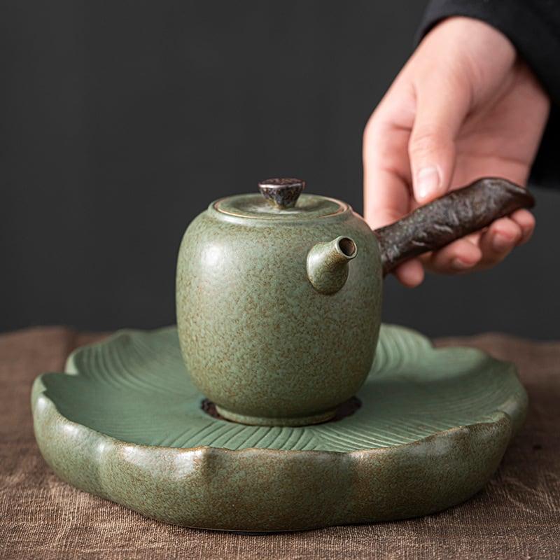 Japanese Petal Side Grip Kung Fu Teapot Set - 6 pcs | One Pot And Three Cups with Tray - www.zawearystocks.com