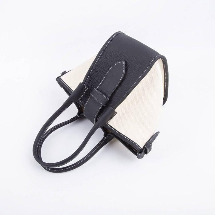 Mini Black & White Two-handed Canvas and Full Grain Cow Leather Square Swing Bag | Wings Bag - www.zawearystocks.com