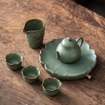 Japanese Petal Pear Teapot Set - 6 pcs | One Pot And Three Cups with Tray - www.zawearystocks.com