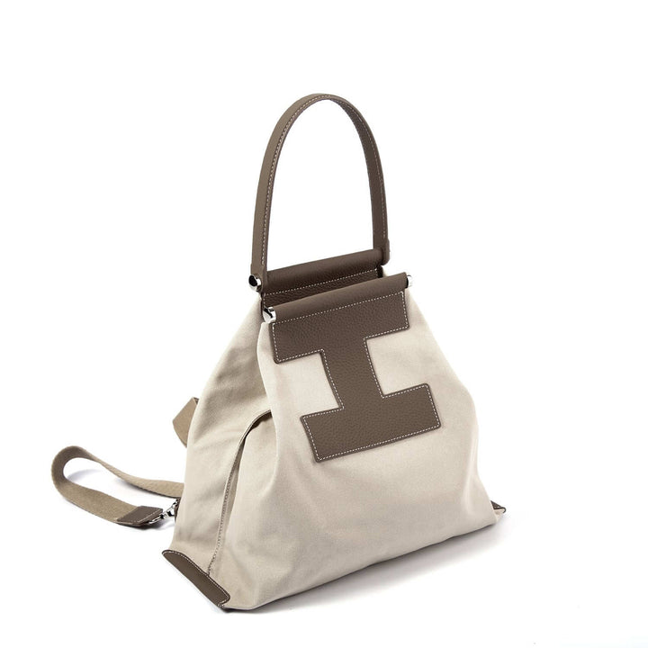 INA - Variety Tote Bag in Leather & Canvas _ Khaki