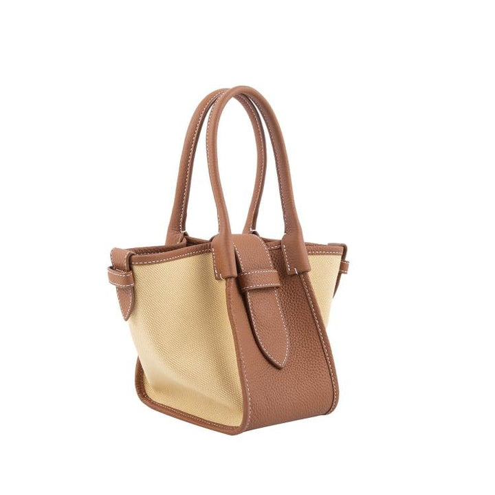 Mini Brown Two-handed Canvas and Full Grain Cow Leather Square Swing Bag | Wings Bag - www.zawearystocks.com