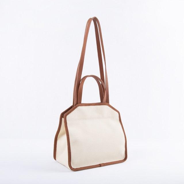 Brown & White Canvas Square Large Capacity Tote Bag | Handbag | Crossbody Bag - www.zawearystocks.com