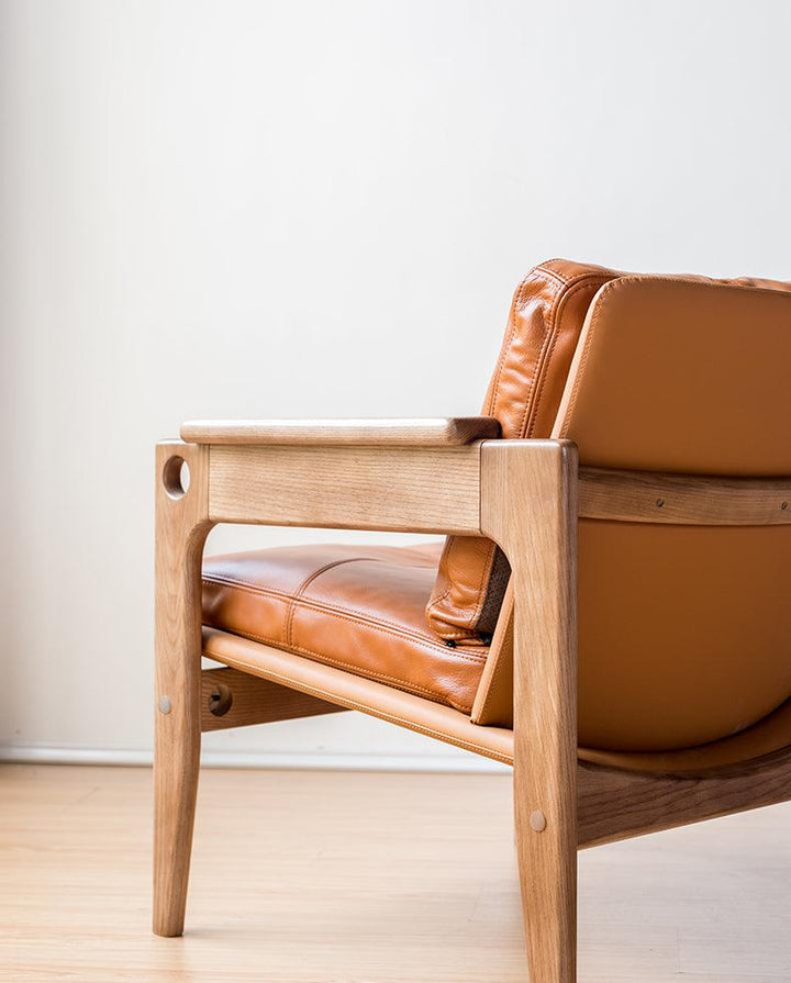 Azami - Solid Ash Wood & Leather Armchair ｜ Reading Chair - www.zawearystocks.com