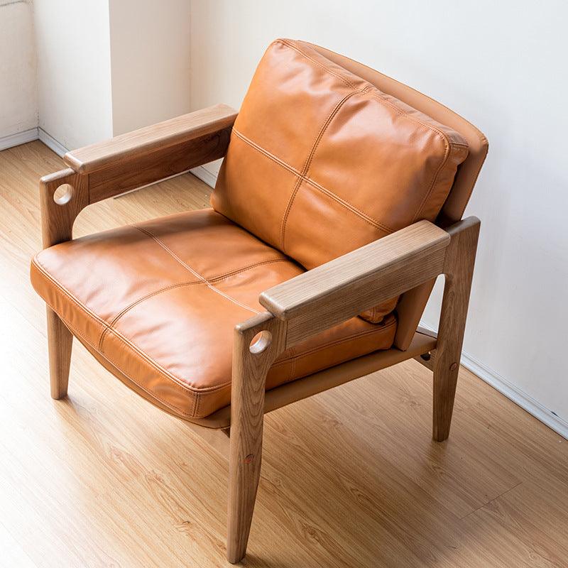 Azami - Solid Ash Wood & Leather Armchair ｜ Reading Chair - www.zawearystocks.com