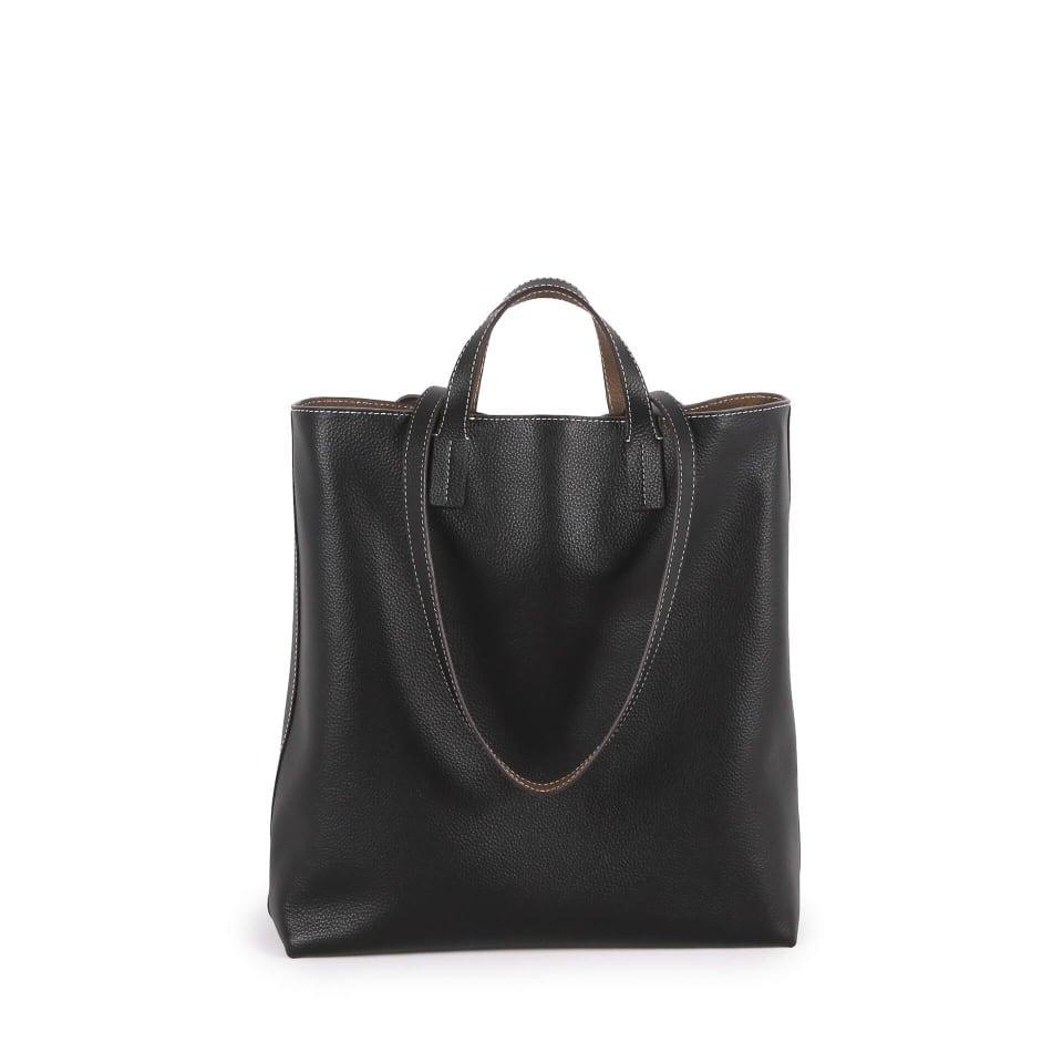 Black & Khaki Double-sided Full Grain Cow Leather Large Capacity Tote Bag | Handbag | Shoulder Bag - loliday.net