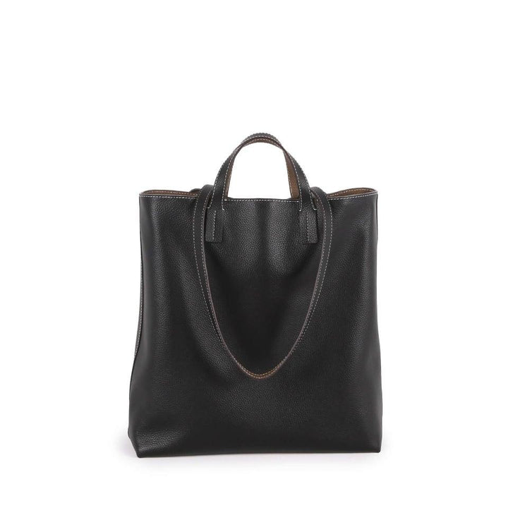 Black & Khaki Double-sided Full Grain Cow Leather Large Capacity Tote Bag | Handbag | Shoulder Bag - loliday.net